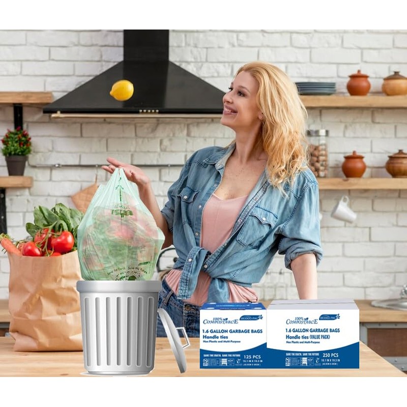 BEIDOU-PAC 1.6 Gallon Compostable Trash Bags with Handle, 125 Count
