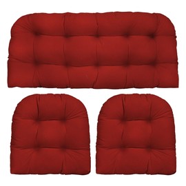 RSH DECOR: Sunbrella 3-Piece Tufted Wicker Cushion Set | Standard Size | Crafted with Sunbrella Performance Fabric | Outdoor Loveseat & U-Shaped Seat Cushions | Canvas Jockey Red