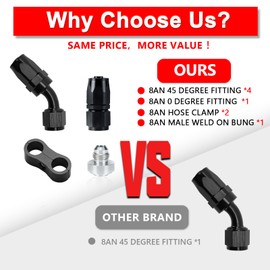 BRIFITOR 8AN 45 Degree Fitting 4PCS With 4 Extra Accessories (Adapter & Hose Clamp), AN8 Swivel Hose End Fitting 45 Degree For CPE Fuel Line, Value Pack For Complete Build