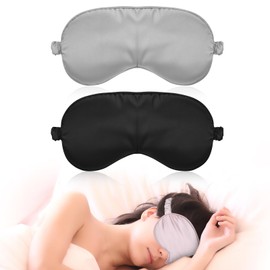 Giantree 2 Stück Seidene Schlafmaske, Seide Augenmaske Weiche Augenbinde Schlafen Lichtblockierend Schlafmaske Herren Schlafmaske Seide für Pause, Reise oder Ruhige Einschlafen Damen (Schwarz + Grau)