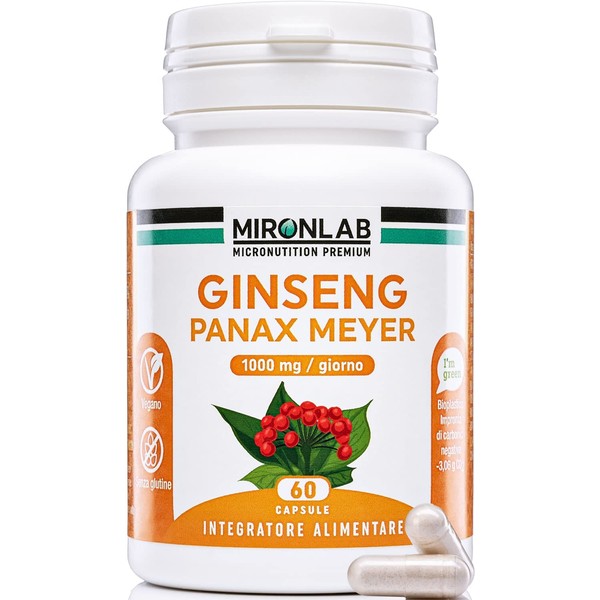 MIRONLAB Korean Red Ginseng | High Dose 1000mg/g Tested | Fatigue, Memory, Concentration & Energy Supplement | 60 Capsules - 1 Month | Pure & Natural Panax Meyer Ginseng Extract