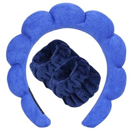 Beleki Diadema de spa para lavar la cara, conjunto de pulseras, esponja para maquillaje, cuidado de la piel, diadema para lavar la cara, tela de rizo,