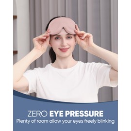 MZOO Luxury Sleep Eye Mask for Side Sleeper Men Women, Zero Eye Pressure 3D Sleeping Mask, Light Blocking Patented Design Night Blindfold, Soft Eye Shade Cover for Travel, Pink