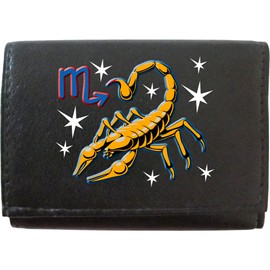 Klassek Scorpio The Scorpion Zodiac Astrology Star Sign on Brand Men Leather Wallet Keyring Key Rack with Zip Pocket and Metal Gift Box