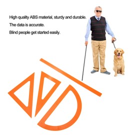 Tiiyee Braille Ruler Set, ABS Durable Blind Geometry Learning Supplies Easily Handheld with A Bump Design Accurate Measuring Triangular Protractor Essential for School Home Use