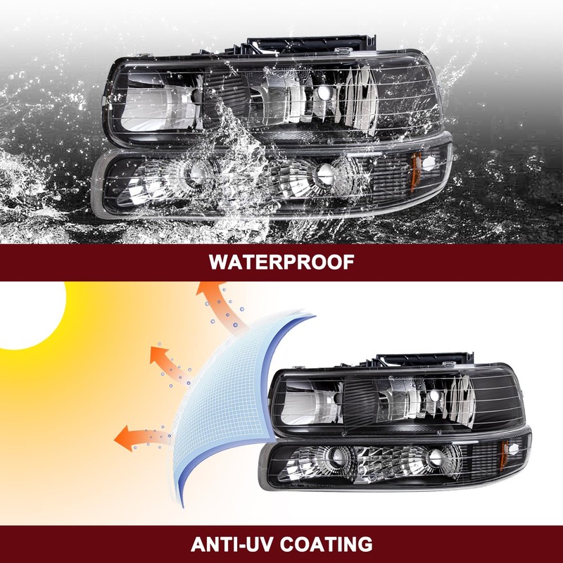 JSBOYAT 4pcs Headlight Assembly Fit for 1999-2002 Chevy Silverado 1500