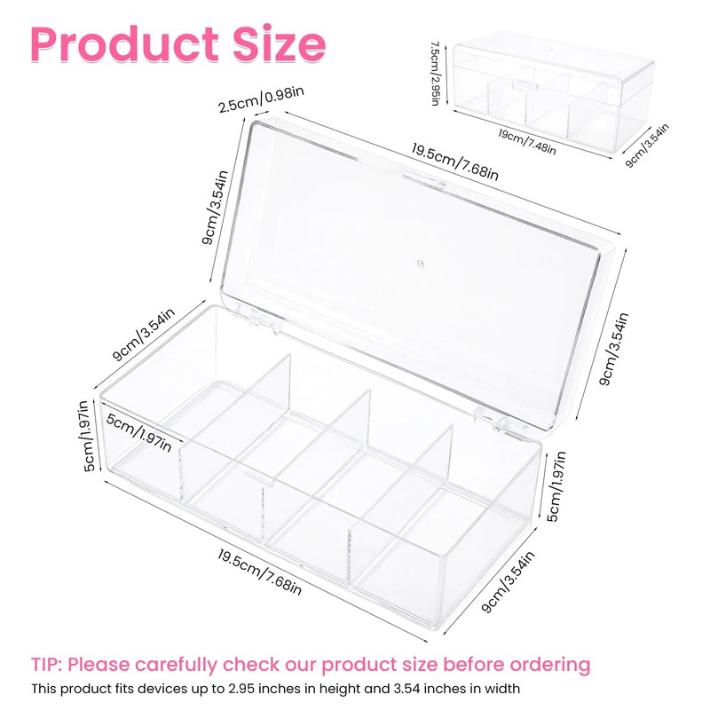 BQAN Clear Acrylic Nail Tool Box 4 Compartment Desktop Nail