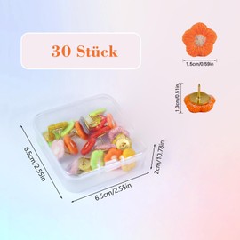 30 Stück Pinnwandnadeln, Blumen Pinnnadeln mit Aufbewahrungsbox, Dekorative Reißnägel, Pins für Pinnwand, Heftzwecken, Reißzwecken,für Karte, Pinnwand, Korktafel, Zuhause (Mehrfarbig 2)