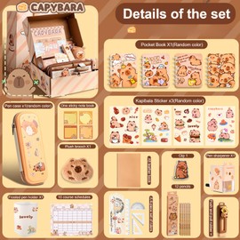 Mirrwin Capybara Stationery Set, Capybara Pencil Case Large with Pencils Stickers Rulers Pencil Sharpener Stationery Set for Children Suitable for Back to School and Gifts