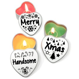 Gift In Can Merry Christmas Handsome Set of 3 Silver Mini Heart Tins Tealight Style Candles. Ideal Secret Santa Gift and Christmas Dinner Place Settings. (Handsome)