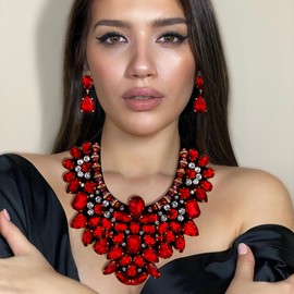 EVER FAITH Women's Jewellery Set Crystal Retro Costume Statement Necklace and Earrings Set for Banquet Prom, Crystal, Rhinestone