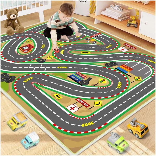 Lukhevev Kids Rug Race Track Play mat Playroom Car Rugs