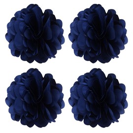 Handmade Satin Fabric Flower Brooches Lapel Pins for Women Vintage Elegant Flower Brooch Hair Clip Pins Wedding Party Dance Dress Clothes Accessories ((4pcs) Navy Blue)