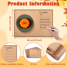 Gersoniel 12 Pcs Thanksgiving Place Mats Disposable I'm Thankful for Words Kraft Paper Place Mat 11'' x 16'' Autumn Thanksgiving Day Decorative Table Mas for Kitchen Dining Table School Party Decor