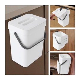 CXGFVRE 0.8 Gallon/3L Compost bin Kitchen, for use on countertops or Under Sinks, Hanging Trash can with lid, for Cupboard/Bathroom/Bedroom/Office/Camping, Mountable Indoor Compost Bucket(White)