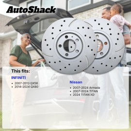 AutoShack Pair of 2 Front TurboGuard Coated Drilled Slotted Silver Brake Rotors Driver and Passenger Side Replacement for INFINITI QX56 2014-2024 QX80 2007-2015 Nissan TITAN Armada V8 RWD PR41508DSCPR