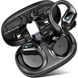 Audífonos Inalámbricos Deportivos, 75H Auriculares Bluetooth 5.3 HiFi Estéreo con HD Micró, ENC Cancelacion Ruido, Dual LED Pantalla, IPX7 Impermeable Auriculares Inalambricos para Running (Negro)