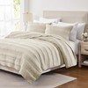 Beige Striped King Size Quilt Set, Lightweight Pick Stitch Bedspread
