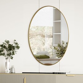 Koonmi Gold Oval Bathroom Mirror, 24"x31" Bathroom Vanity Mirror, Oval Mirror for Bedroom Living Room Entryway, Hangs Horizontal or Vertical
