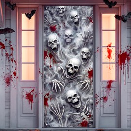 JOYIN Halloween Scary 3D Skull Door Cover, 80" x 28" Spooky Front Door Decor, Large Fabric Skull Banner for Indoor Outdoor Halloween Party, Haunted House Wall Decoration Supplies