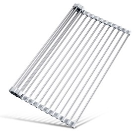 Tomorotec Stainless Steel Roll-Up Dish Drying Rack Marble Color Silicone Edges, Foldable Kitchen Rack Heat Resistant Trivet Supports up to 70 lbs, Food Safe for Dishes, Cookware & More