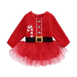 Infant Toddler Baby Girl Christmas Dress One-Piece Outfit Bow Skirt Party Costume Clothes (Santa Claus 2, 12-18 Months)
