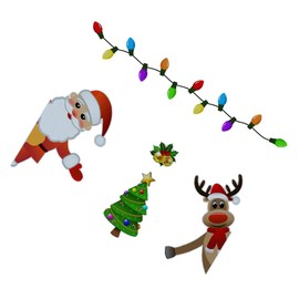 SOLUSTRE Christmas Reflective Car Magnets Set Santa Reindeer Xmas Tree Lights Bulb Magnet Set Garage Gnome Magnets Holiday Car Refrigerator Decorations