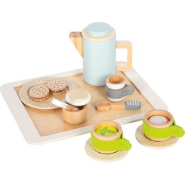small foot 12484 Children's Wooden Coffee and Tea Set, 15-Piece Kitchen Toy, Role Play for Children from 2 Years