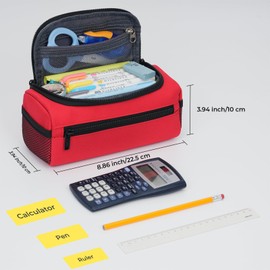 ECHSRT Jumbo Pencil Case Organizer for Men Women, Extra Large Capacity Pencil Pouch, Sturdy Portable Storage Bag for Office Travel Supplies - Red