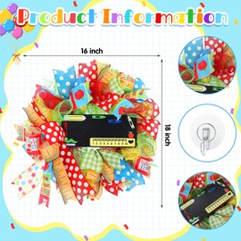 Realspring 18 x 16 Inch Back to School Wreath First Day of School Welcome Wreath Classroom Front Door Decor Teacher Gift Wooden Sign Outdoor Mesh Wreath for Back to School Party Supplies Home