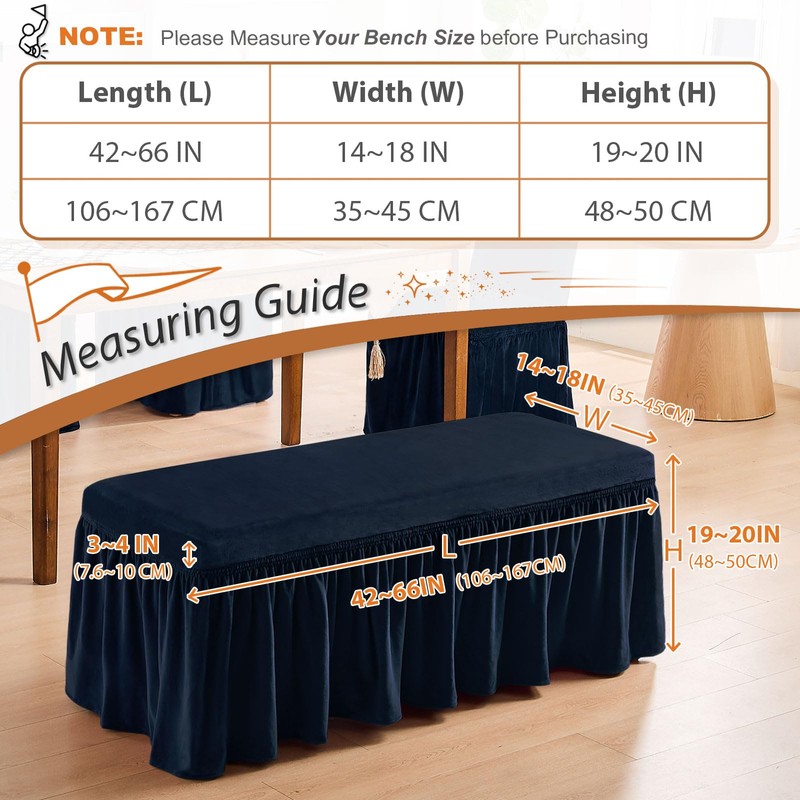 NICEEC Spandex Stretch Dining Bench Cover with Skirt Removable Bench