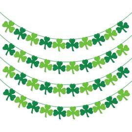 4Pcs Felt Shamrock Clover Garland Banner Decorations St. Patrick 's Day Decor Irish Party Supplies Green and Light Green (Green)