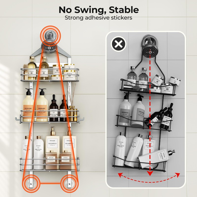 Orimade Aluminum Hanging Shower Caddy Over Head, Adjustable Anti-Slip Bathroom
