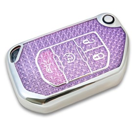 RFSRZ for Jeep Key Fob Cover,Fits for Jeep Wrangler JLU JL Gladiator Rubicon JT,4 Buttons, Bling Crystal, Car Key Protector for Women (Purple)