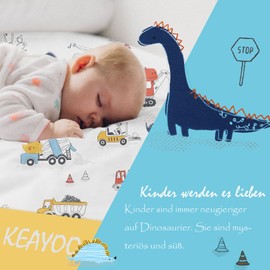 Toddler's Bed Linen Cotton Bed Linen for Baby Dinosaur with Zip Duvet Cover Bedding Set 100 x 135 cm + 40 x 60 cm, 2-Piece Set