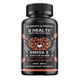 Omega 3 a Base de Aceite de Salmón U Healti | Aporta 360 mg EPA y 240 mg DHA por porción | 60 Cápsulas de 1000 mg c/u