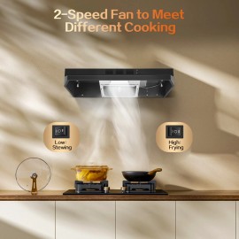 Zomagas Kitchen 24in Under Cabinet Range Hood 280CFM Cook Fan Black Painted w/LED Vented