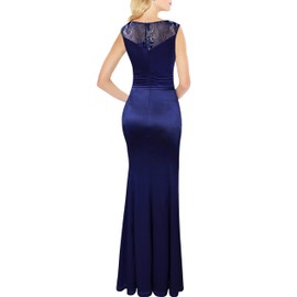 VFSHOW Womens Blue Floral Embroidered Formal Ruched Ruffles High Split Evening Gown Prom Wedding Party Maxi Long Dress 3708 BLU XS