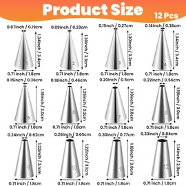 Large Piping Nozzles for Piping Bags, 12 Pieces Stainless Steel Piping Nozzles Set, Professional Hole Nozzles, Nozzles for Piping Bags, Decorating Tool for Cupcakes and Cakes