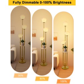 Lightdot 63IN Floral Floor Lamp with Table, 3-Lights Flower Floor Lamps with 3000K Soft Warm White for Wedding/Party, Modern Gold Tall Floor Lamp for Living Room/Bedroom (Bulbs Included)