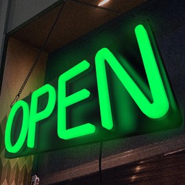 Open Signs for Business,Neon Open Sign Led,20x7 inch with Remote Control,Bright Light Up Sign,Window Door Wall Mounted Bar Coffee Salon Store,12V/2A Horizontal Green