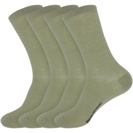 BambooMN Unisex Men and Women's Rayon from Bamboo Wool Blend Athletic Crew Socks for Home, Travel, Work and Sport - Olive Green - 4 Pairs - Large