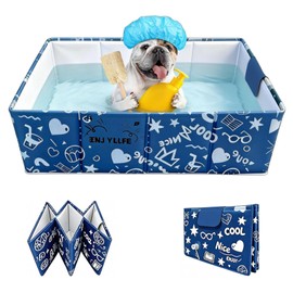 Foldable Dog Bathtub for Small to Medium Dogs & Cats Pool, Collapsible Pet Bath Tub for Shower/Kitchen Sink, Thickened Insulated Base, Portable & Space-Saving Puppy Wash Basin, Blue