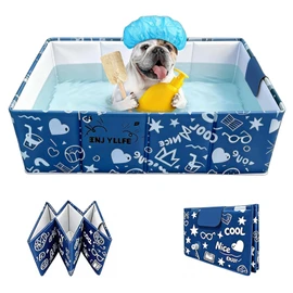 Foldable Dog Bathtub for Small to Medium Dogs & Cats Pool, Collapsible Pet Bath Tub for Shower/Kitchen Sink, Thickened Insulated Base, Portable & Space-Saving Puppy Wash Basin, Blue