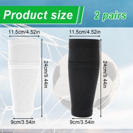 2 Pairs Soccer Shin Guard Sleeves, Breathable Soccer Leg Sleeves, Soft Calf Socks Shin Guard Holders with Pocket for Football, Running, Cycling (Black + White)
