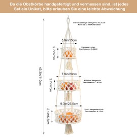 Mafagwre Pack of 1 Fruit Basket Hanging Basket Braided Fruit Basket Wall Hanging Basket with Hooks, Hand-Woven Kitchen Storage Wall Basket Fruit Baskets, Vegetable Storage Organisation Decoration,