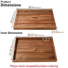 Acacia Wood Stove Cover for Gas & Electric Burners, 29.21”x21.22”x2.12'' (Inner) Noodle Board with Handles, Cutting Board with Juice Groove, Serving Tray (Natural Acacia)