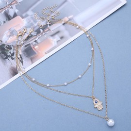 Wendalern Layered Pearl Gold Necklace For Women Cross Faux Pearl Pendant Necklace Layering Pearl Chain Choker Necklace Tiny Cross Pearl Drop Necklace Bridal Wedding Jewellery, Zinc, No Gemstone