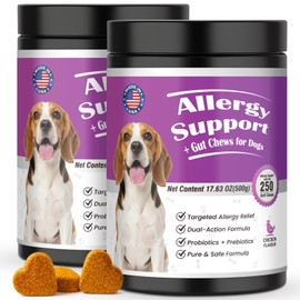 Dog Allergy Chews with Prebiotics&Probiotics,Allergy Relief for Dogs with Sensitive Skin&Seasonal Allergies,Supports Gut Health&Balances Intestinal Flora,Itchy Skin&Digestive Support for Dogs