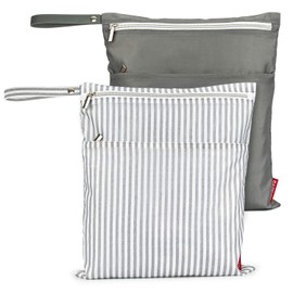 2 bolsas húmedas secas para pañales de tela de bebé, impermeables, lavables, reutilizables, con dos bolsillos con cierre de zíper para ropa sucia de gimnasio, viajes, piscina de playa, guardería, accesorios para bebés sucios.